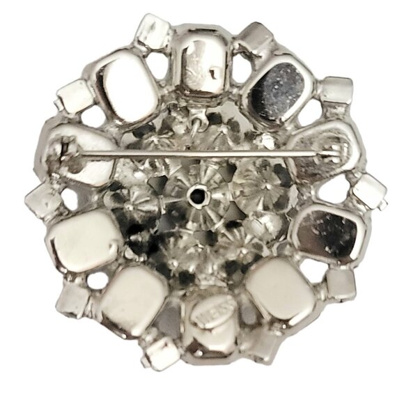 Weiss Silver Tone Blue Prong Set Rhinestone, Molded Glass Round Cluster Brooch - Picture 5 of 8